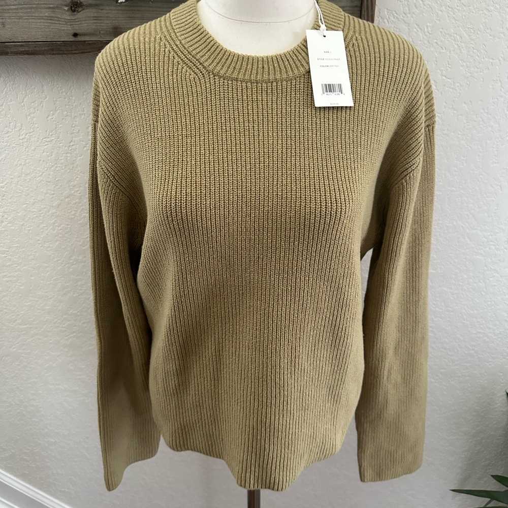 Vince. Cotton khaki green Sweater crew neck drop sleeve ladies‎ size Large NWT